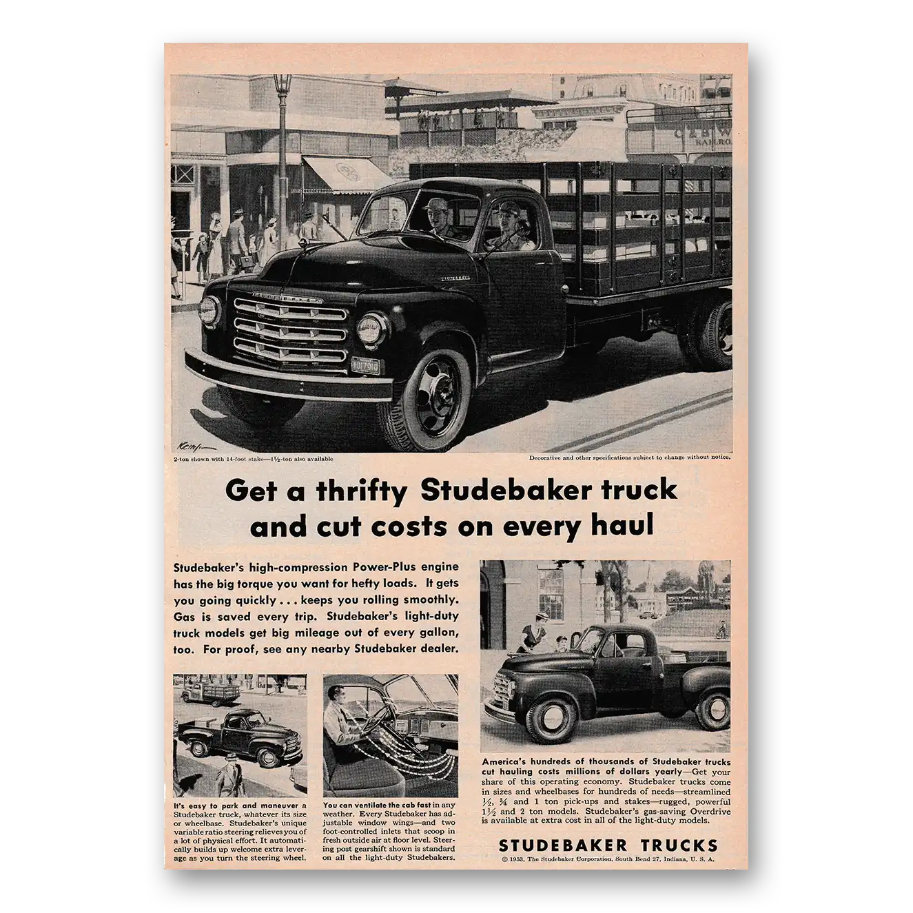 1953 Studebaker Trucks Cut Costs On Every Haul Vintage Magazine Print Ad