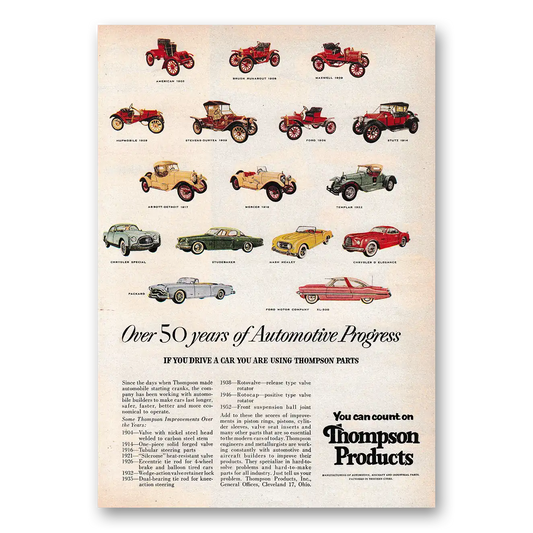 1953 Thompson Products Over 50 Years of Automotive Progress Vintage Magazine Print Ad