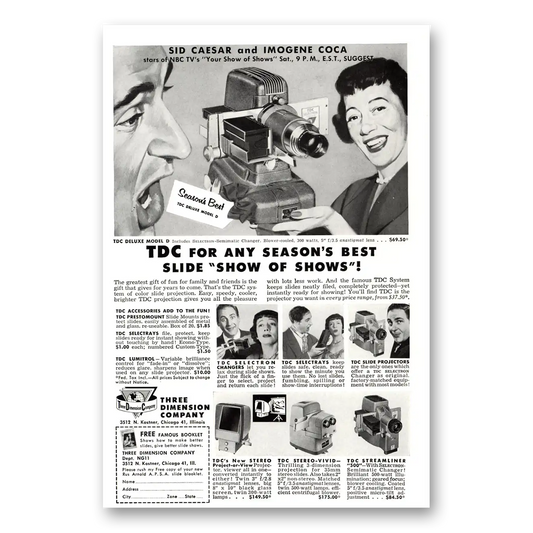 1953 TDC Projector Sid Caesar Imogene Coca Vintage Magazine Print Ad