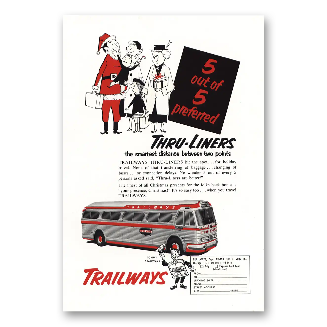 1953 Trailways Santa Claus Christmas Vintage Magazine Print Ad