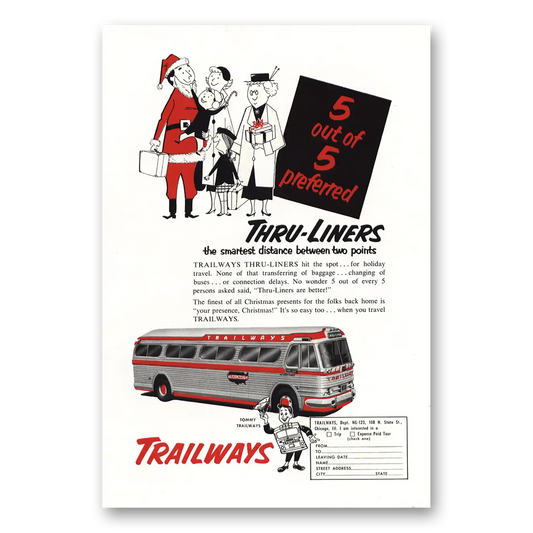 1953 Trailways Santa Claus Christmas Vintage Magazine Print Ad