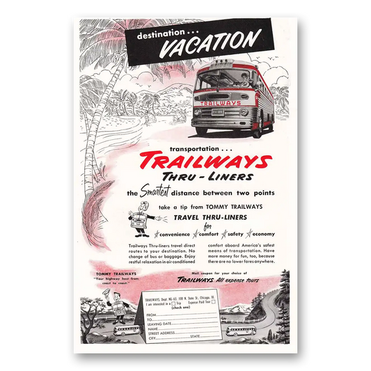 1953 Trailways Destination Vacation Vintage Magazine Print Ad