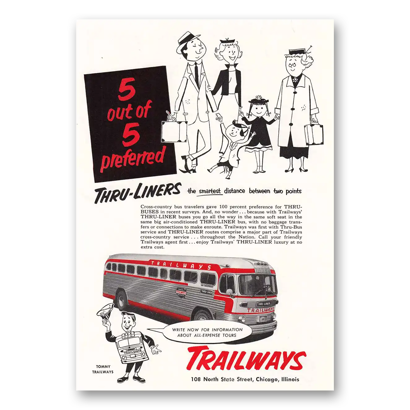 1953 Trailways Smart Distances Between Two Points Vintage Magazine Print Ad