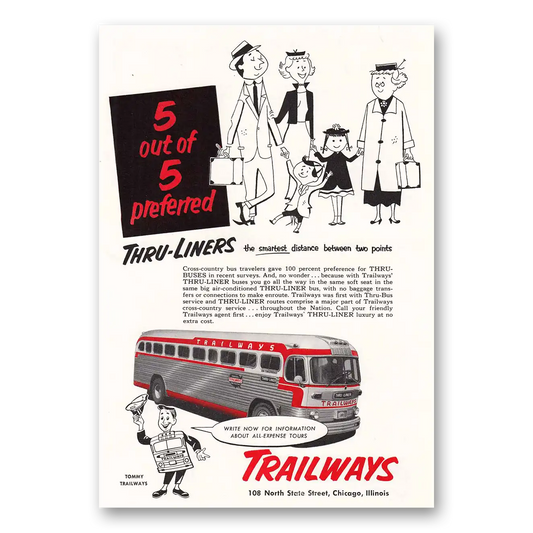 1953 Trailways Smart Distances Between Two Points Vintage Magazine Print Ad