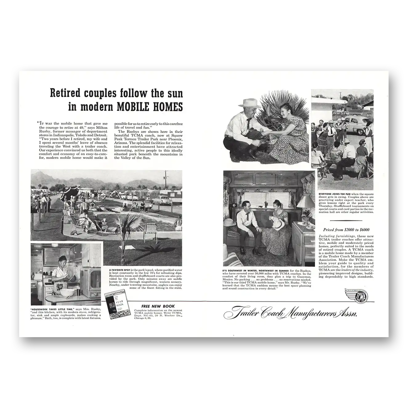 1953 Trailer Coach Manufacturers Retired Couples Follow the Sun Vintage Magazine Print Ad