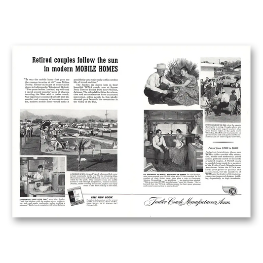 1953 Trailer Coach Manufacturers Retired Couples Follow the Sun Vintage Magazine Print Ad