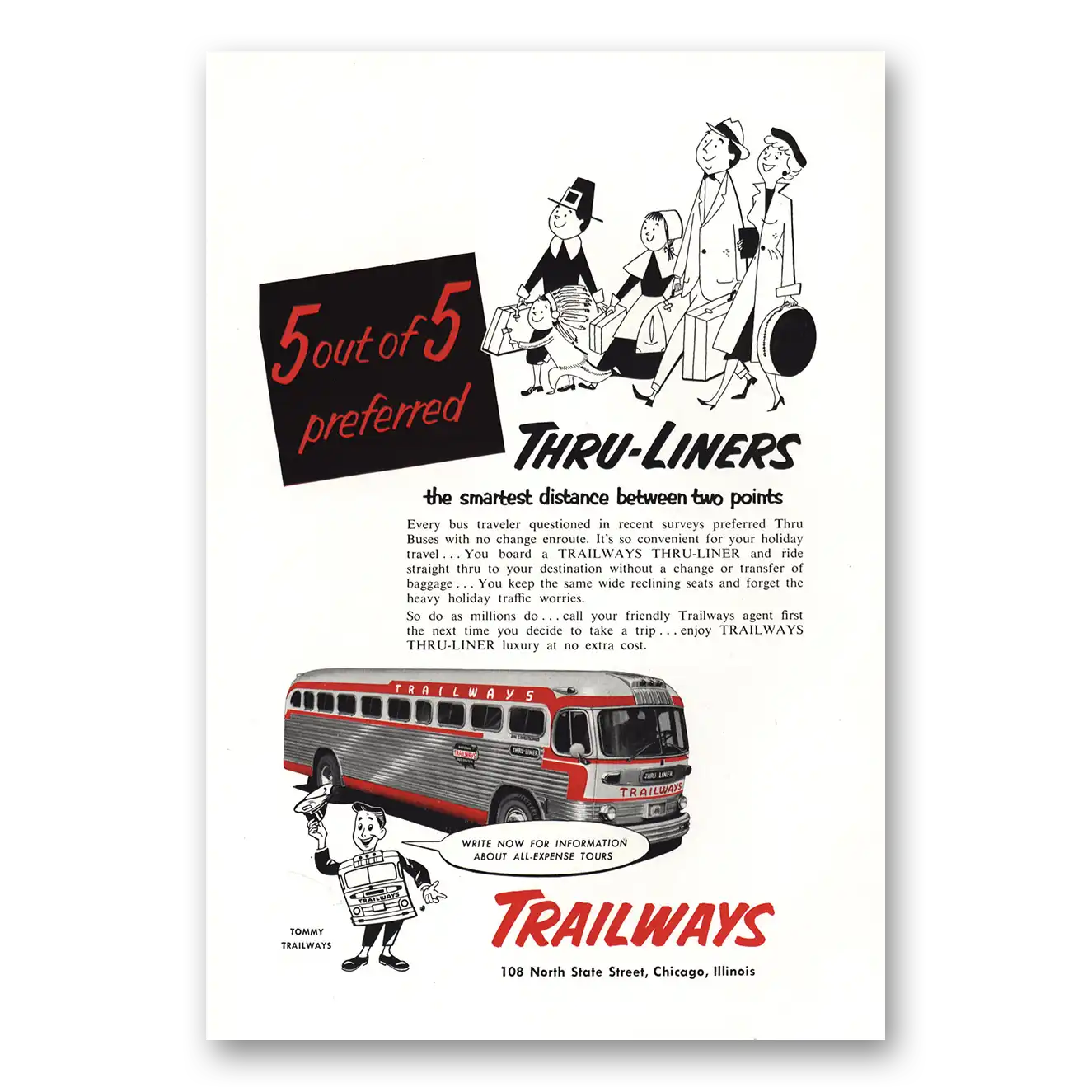 1953 Trailways Thru Liners Thanksgiving Vintage Magazine Print Ad