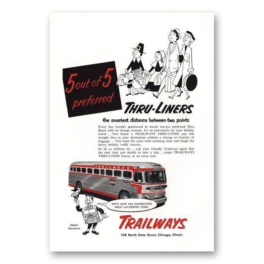 1953 Trailways Thru Liners Thanksgiving Vintage Magazine Print Ad