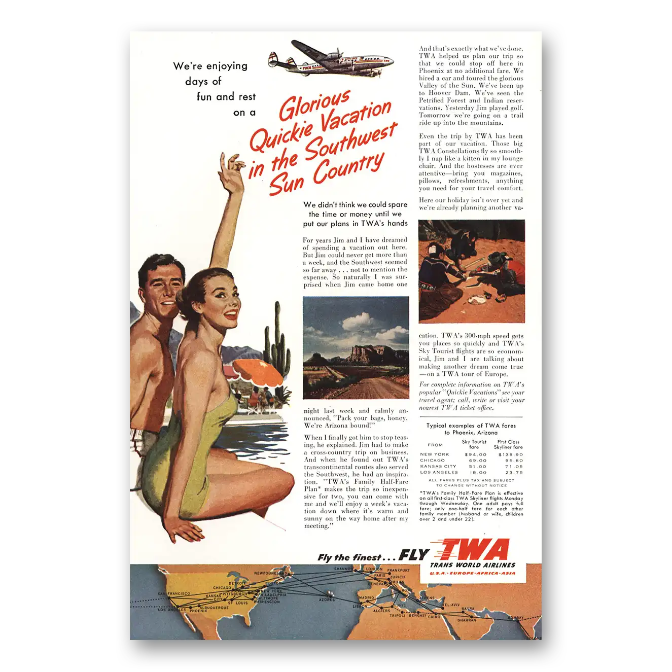 1953 TWA Airlines Glorious Quickie Vacation Vintage Magazine Print Ad