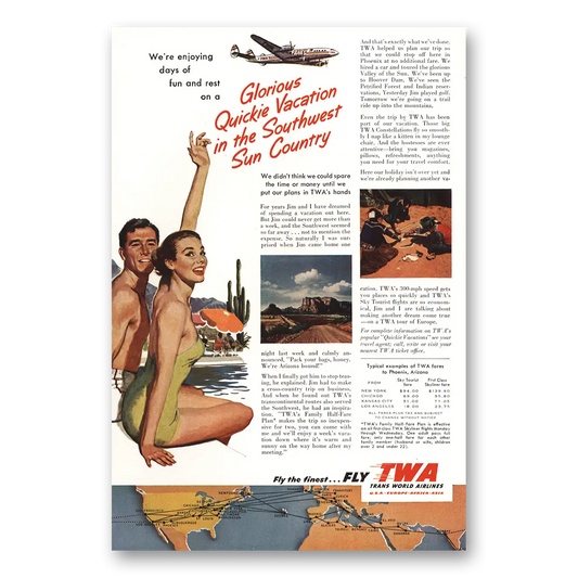 1953 TWA Airlines Glorious Quickie Vacation Vintage Magazine Print Ad