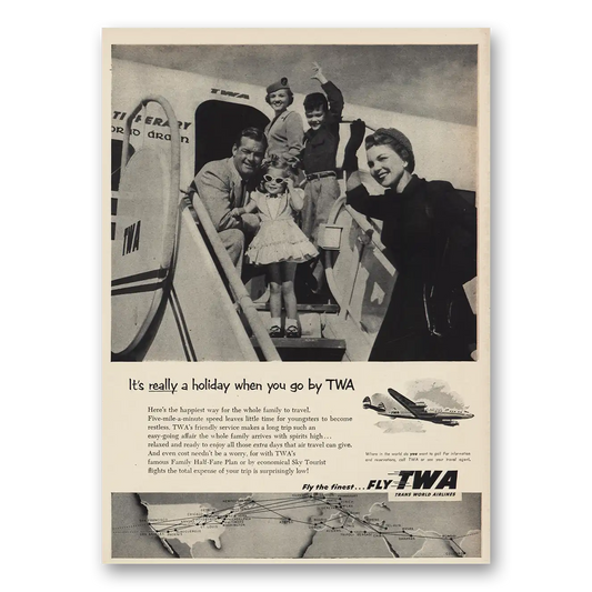 1953 TWA Airlines Really a Holiday When You Go By TWA Vintage Magazine Print Ad