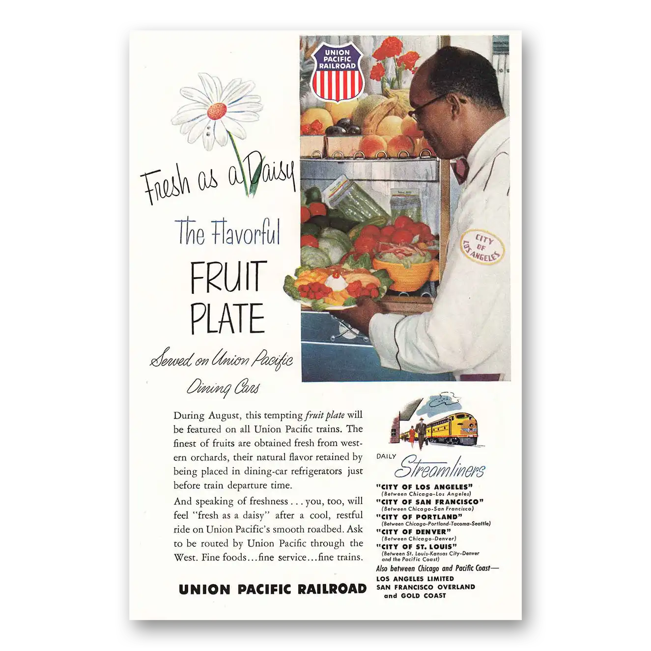 1953 Union Pacific Railroad Fruit Plate Vintage Magazine Print Ad