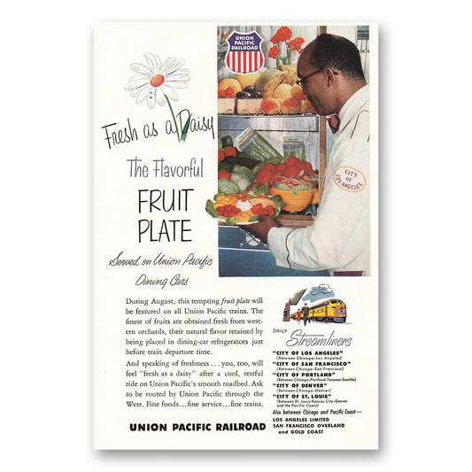 1953 Union Pacific Railroad Fruit Plate Vintage Magazine Print Ad