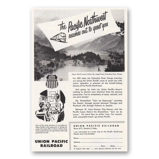 1953 Union Pacific Railroad Columbia River Gorge Vintage Magazine Print Ad