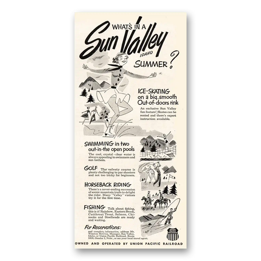 1953 Sun Valley Idaho Summer Ice Skating Vintage Magazine Print Ad