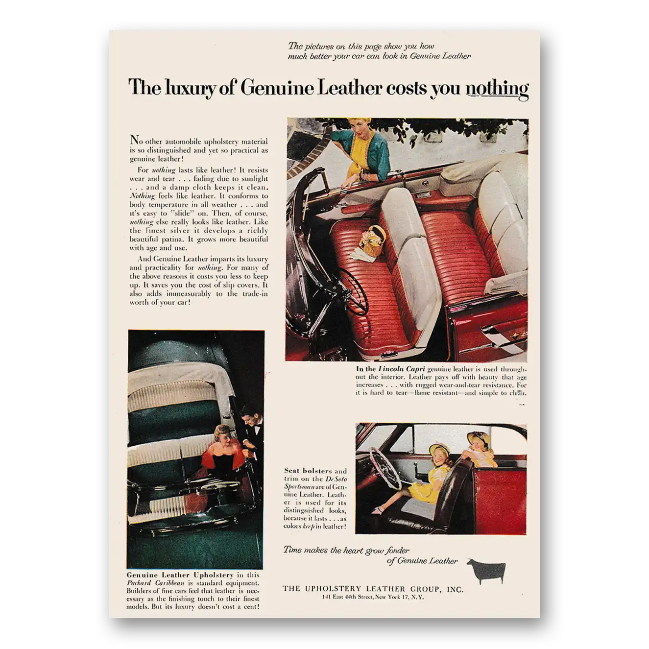 1953 Upholstery Leather Group Genuine Leather Costs You Nothing Vintage Magazine Print Ad