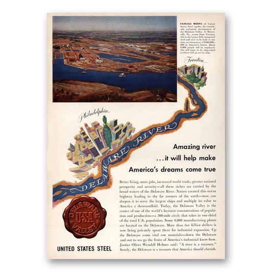 1953 United States Steel Philadelphia Delaware River Vintage Magazine Print Ad