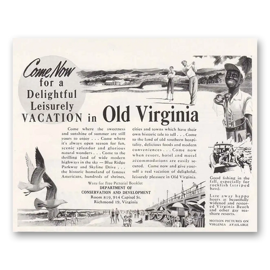 1953 Virginia Old Virginia Delightful Leisurely Vacation Vintage Magazine Print Ad