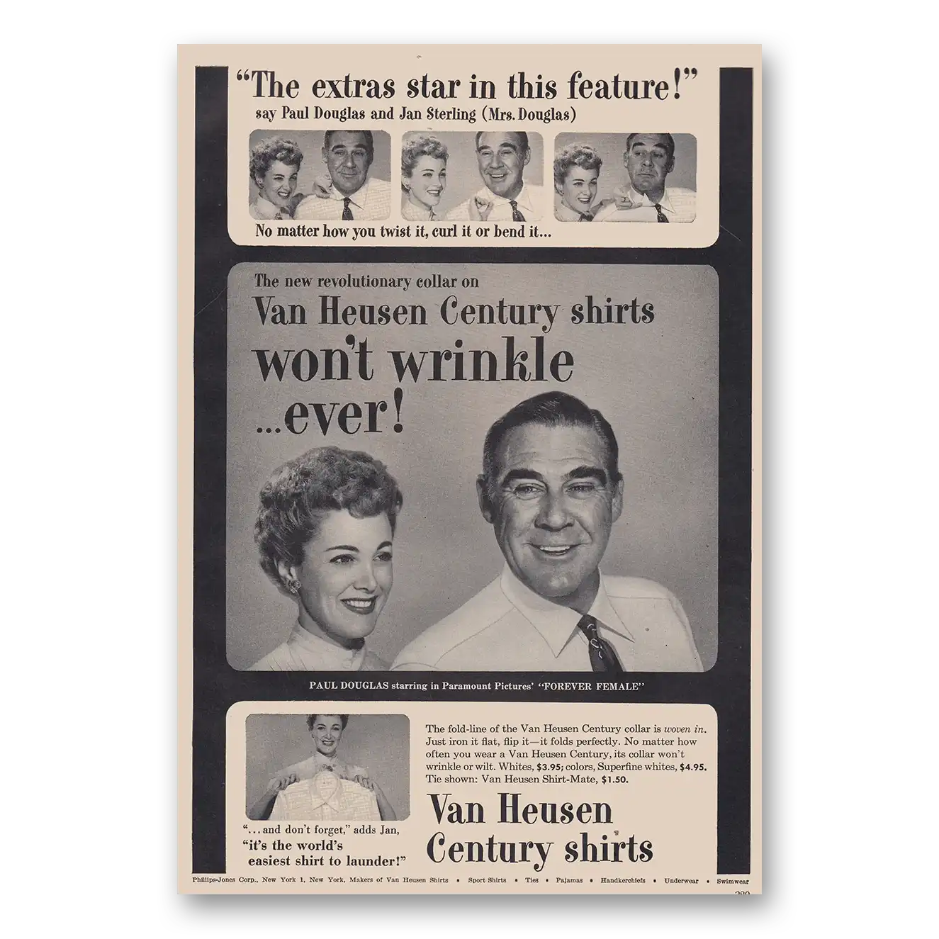 1953 Van Heusen Shirts Century Shirts The Extra Stars in This Feature Paul Douglas Vintage Magazine Print Ad