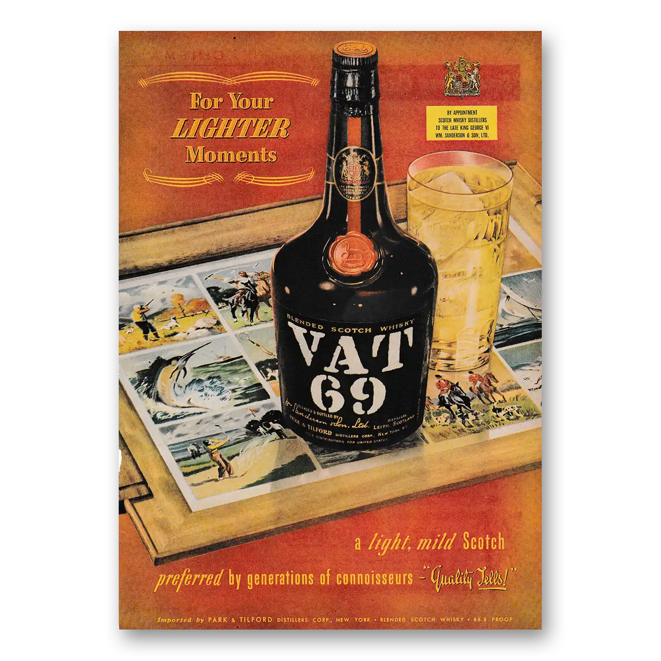 1953 VAT69 For Your Lighter Moments Vintage Magazine Print Ad