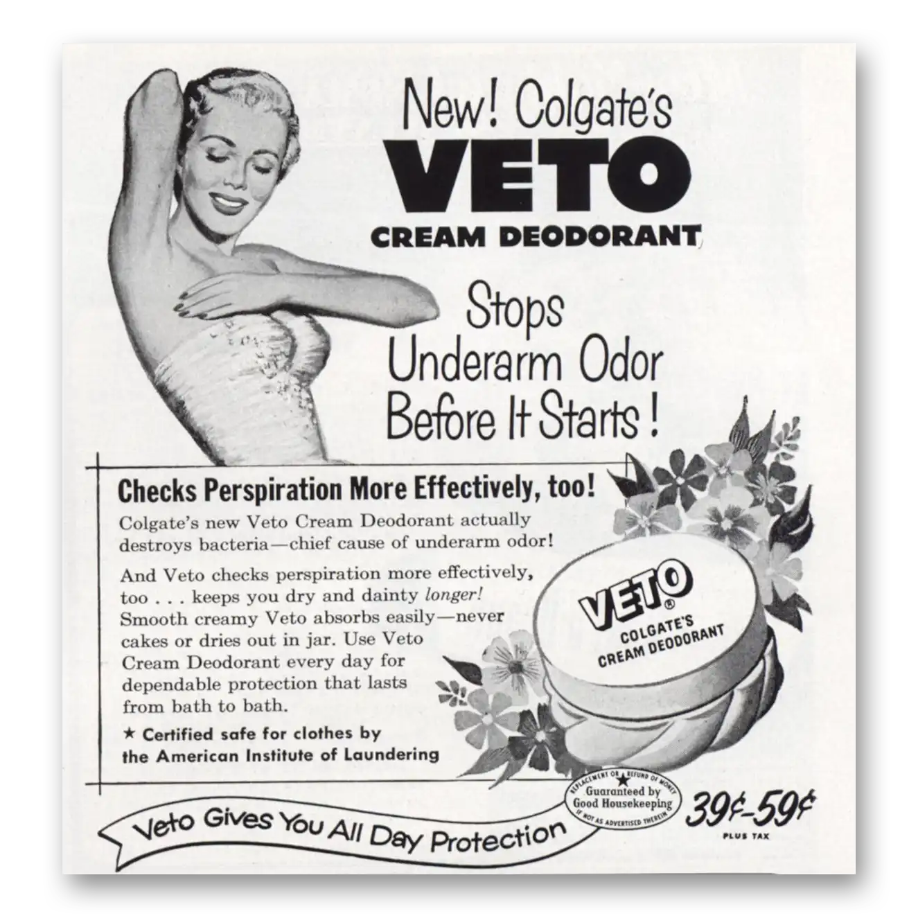 1953 Veto Deoderant Stops Underarm Odor Vintage Magazine Print Ad