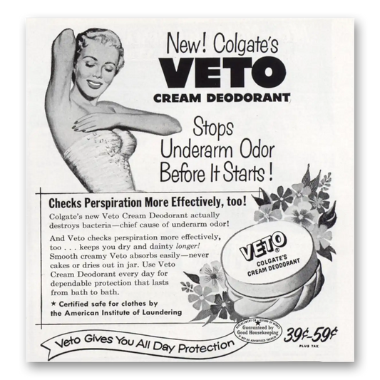 1953 Veto Deoderant Stops Underarm Odor Vintage Magazine Print Ad