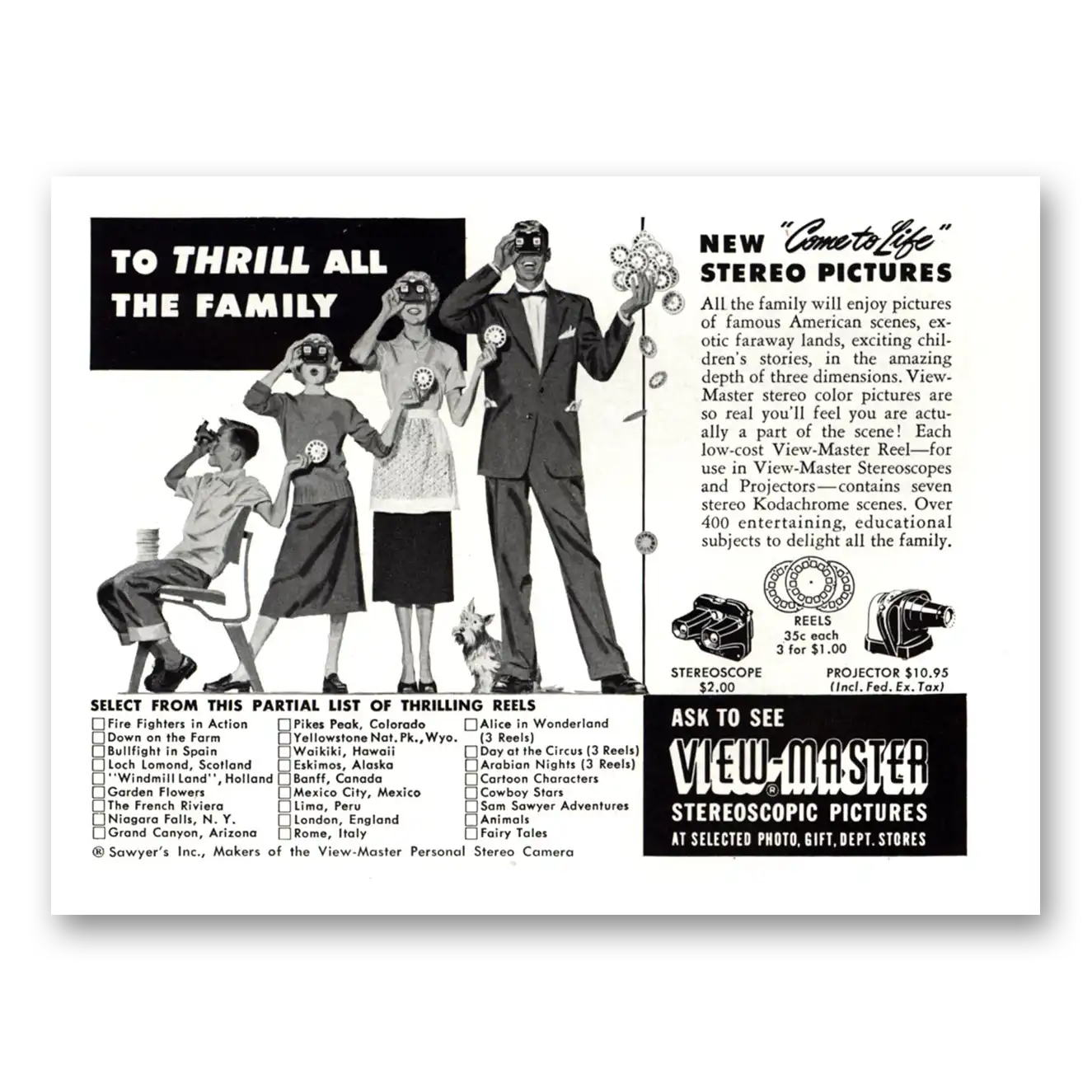 1953 View Master Thrill All the Family Vintage Magazine Print Ad