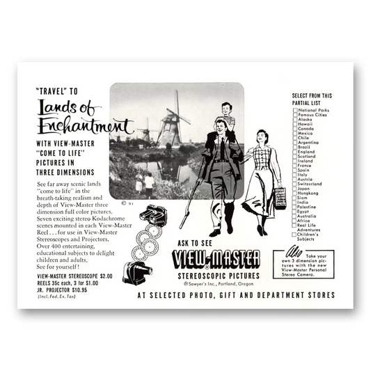 1953 View Master Lands of Enchantment Vintage Magazine Print Ad