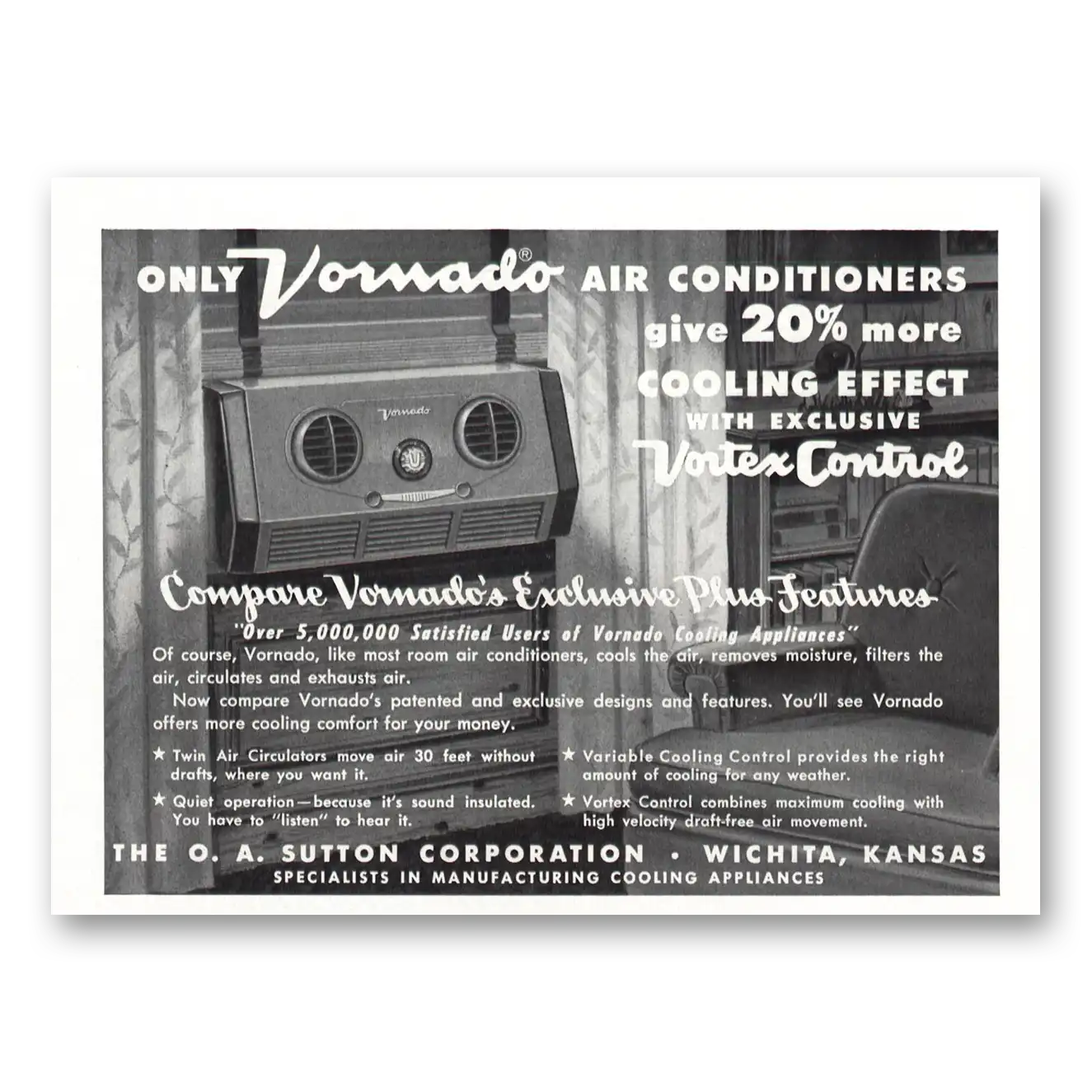 1953 Vornado Air Conditioner Air Conditioners Cooling Effect Vintage Magazine Print Ad