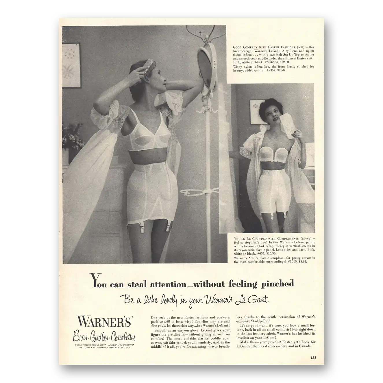 1953 Warners Undergarments Le Gant You Can Steal Attention Vintage Magazine Print Ad