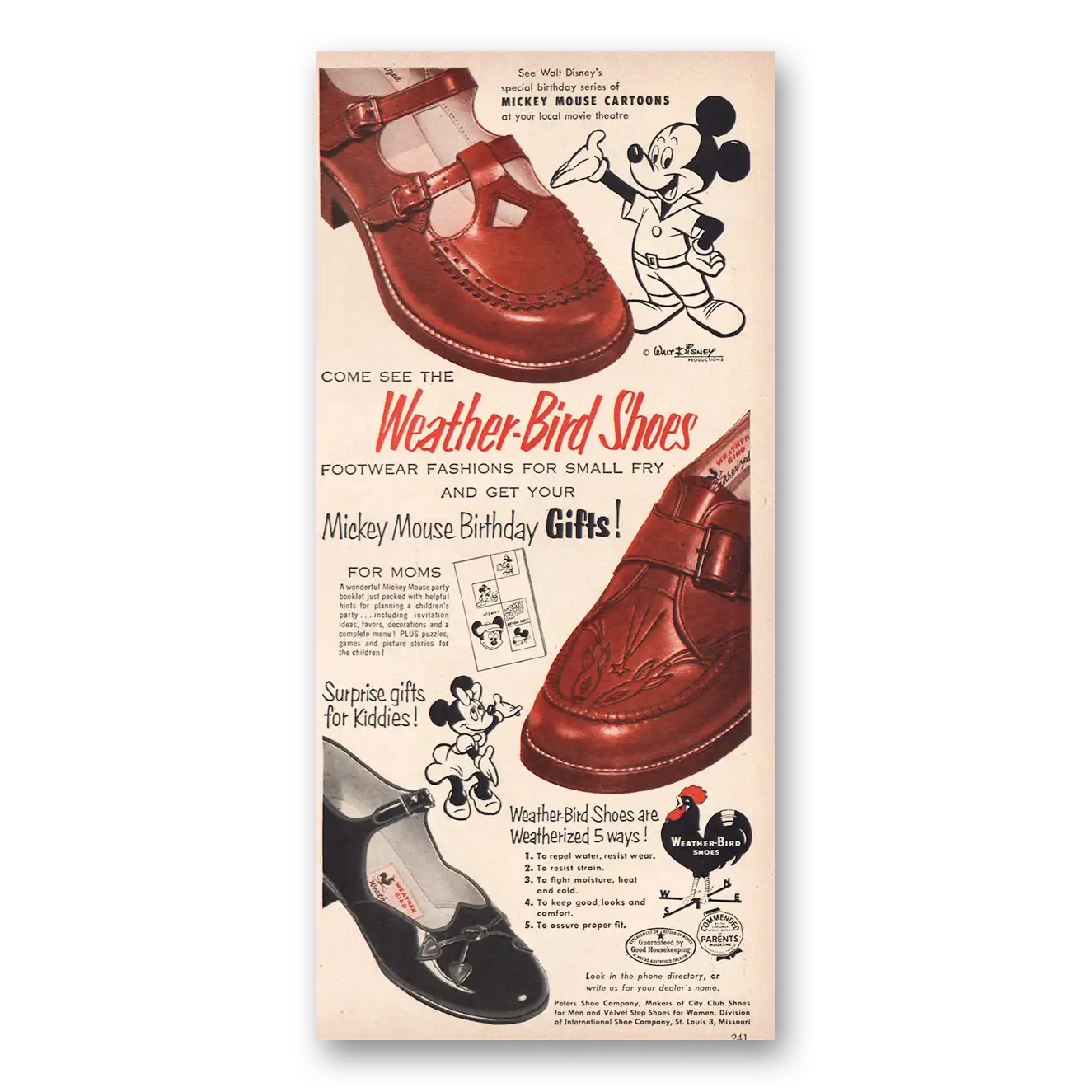 1953 Weather Bird Shoes Mickey Mouse Vintage Magazine Print Ad