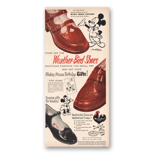 1953 Weather Bird Shoes Mickey Mouse Vintage Magazine Print Ad