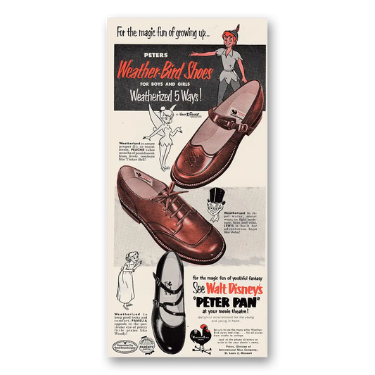 1953 Weather Bird Shoes See Walt Disney's Peter Pan Vintage Magazine Print Ad