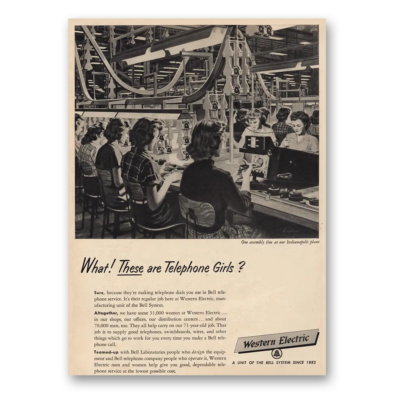 1953 Western Electric Telephone Girls Vintage Magazine Print Ad