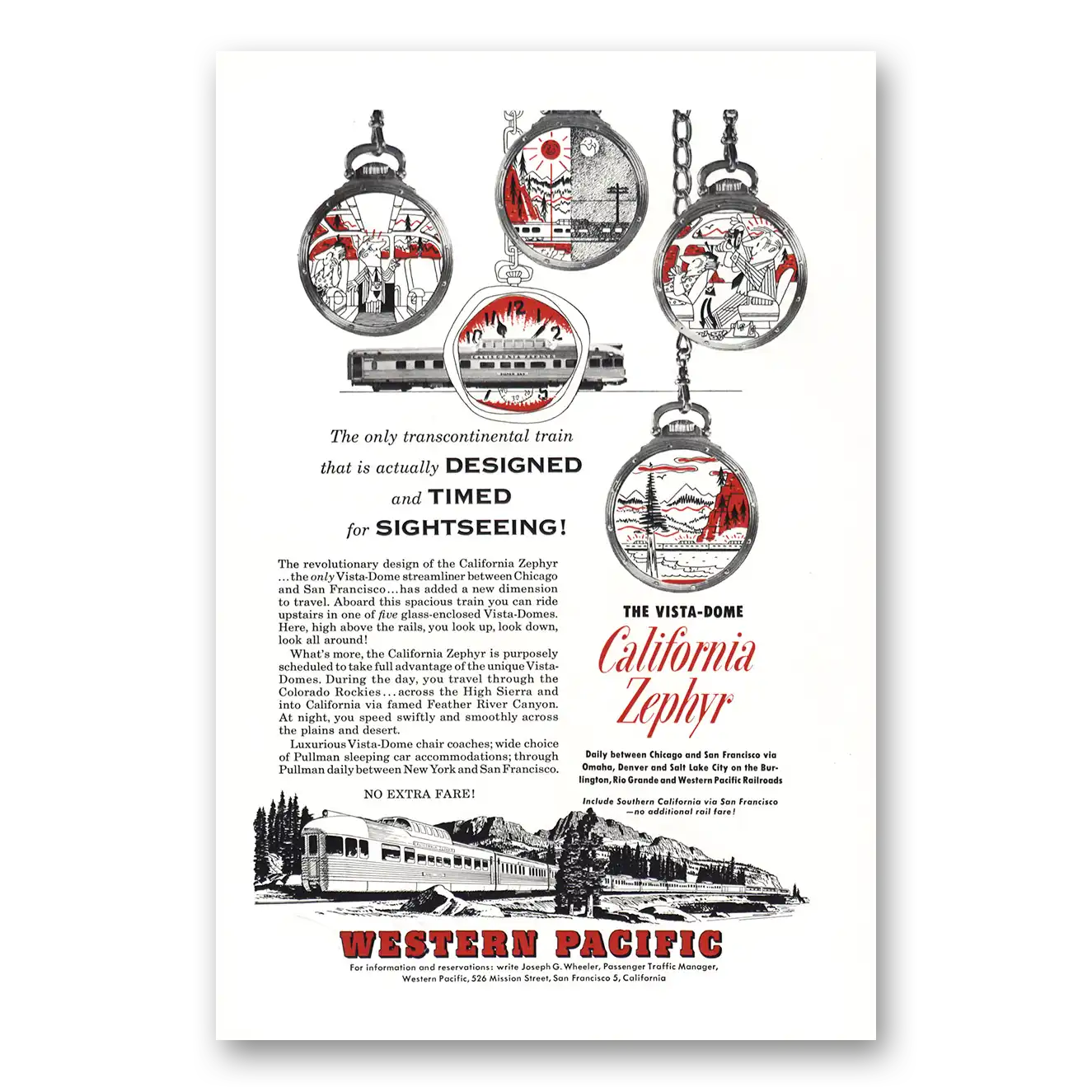 1953 California Zephyr Designed Timed Vintage Magazine Print Ad