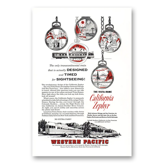 1953 California Zephyr Designed Timed Vintage Magazine Print Ad