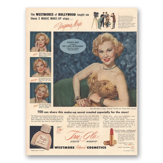 1953 Westmore Hollywood Cosmetics Virginia Mayo Vintage Magazine Print Ad