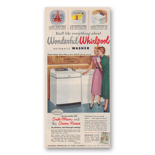 1953 Whirlpool Washer Automatic Washer Like Everything Vintage Magazine Print Ad