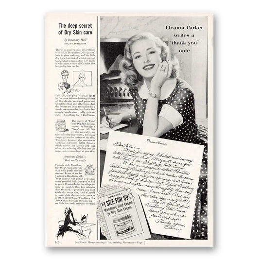 1953 Woodbury Cold Cream Eleanor Parker Writes Thank You Note Vintage Magazine Print Ad