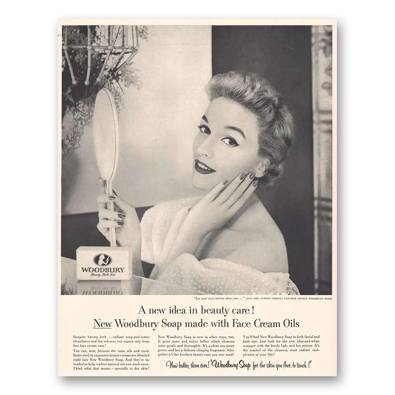 1953 Woodbury Facial Soap Mrs Albert Fiering Vintage Magazine Print Ad