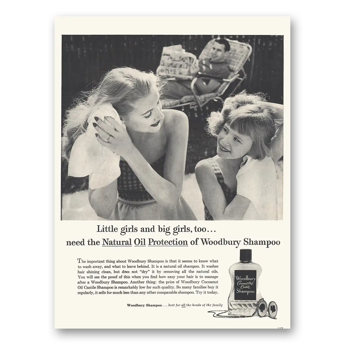 1953 Woodbury Shampoo Little Girls and Big Girls Too Natural Oil Vintage Magazine Print Ad