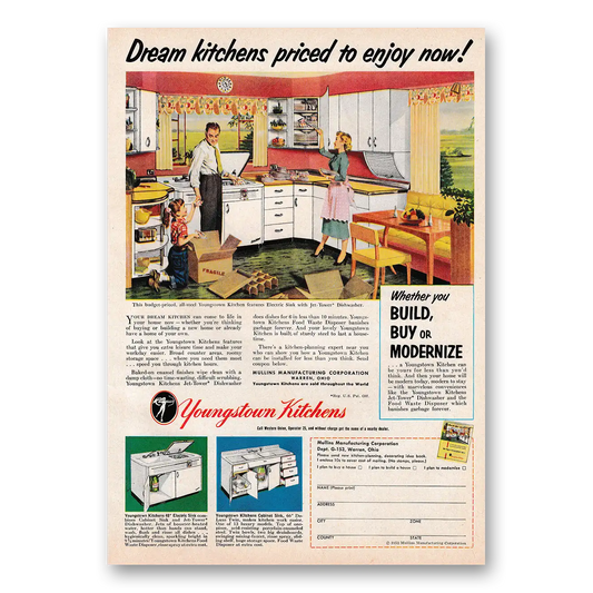 1953 Youngstown Kitchens Dream Kitchens Priced to Enjoy Now Vintage Magazine Print Ad