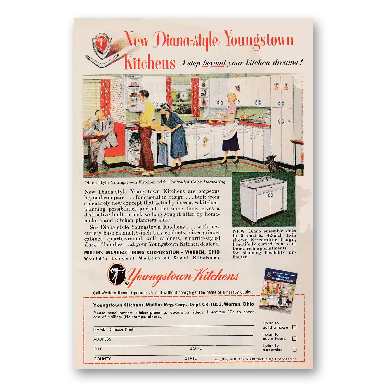 1953 Youngstown Kitchens Diana Style Vintage Magazine Print Ad