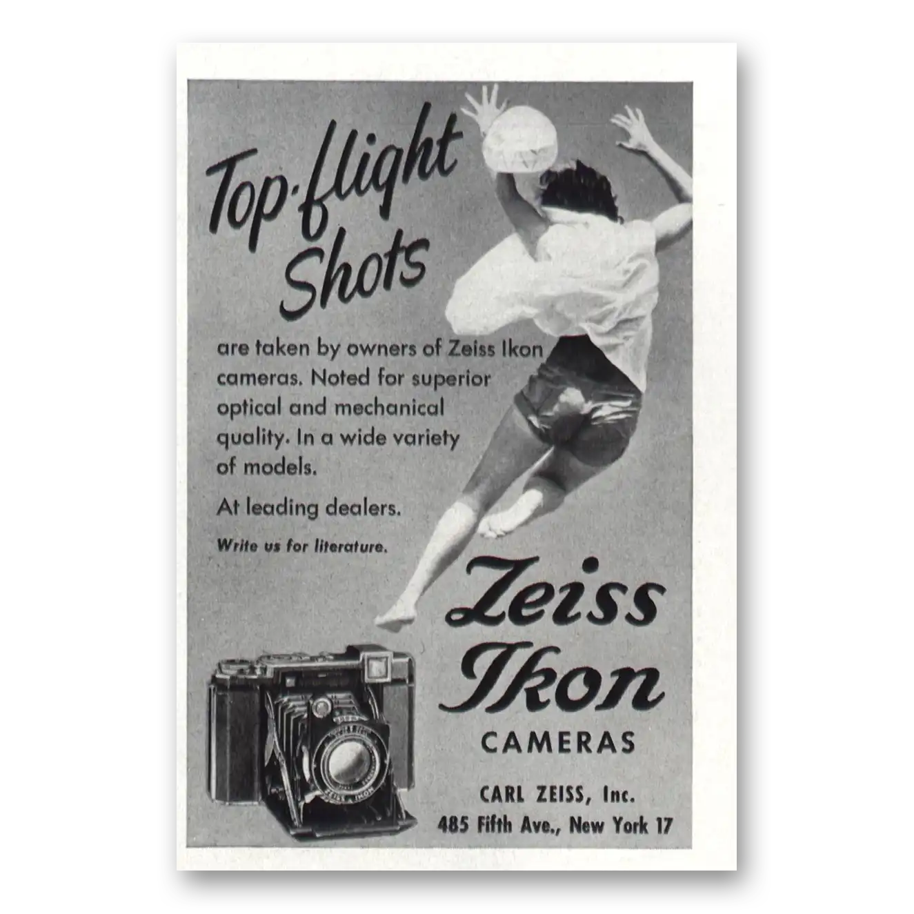 1953 Zeiss Ikon Camera Top Flight Shots Vintage Magazine Print Ad