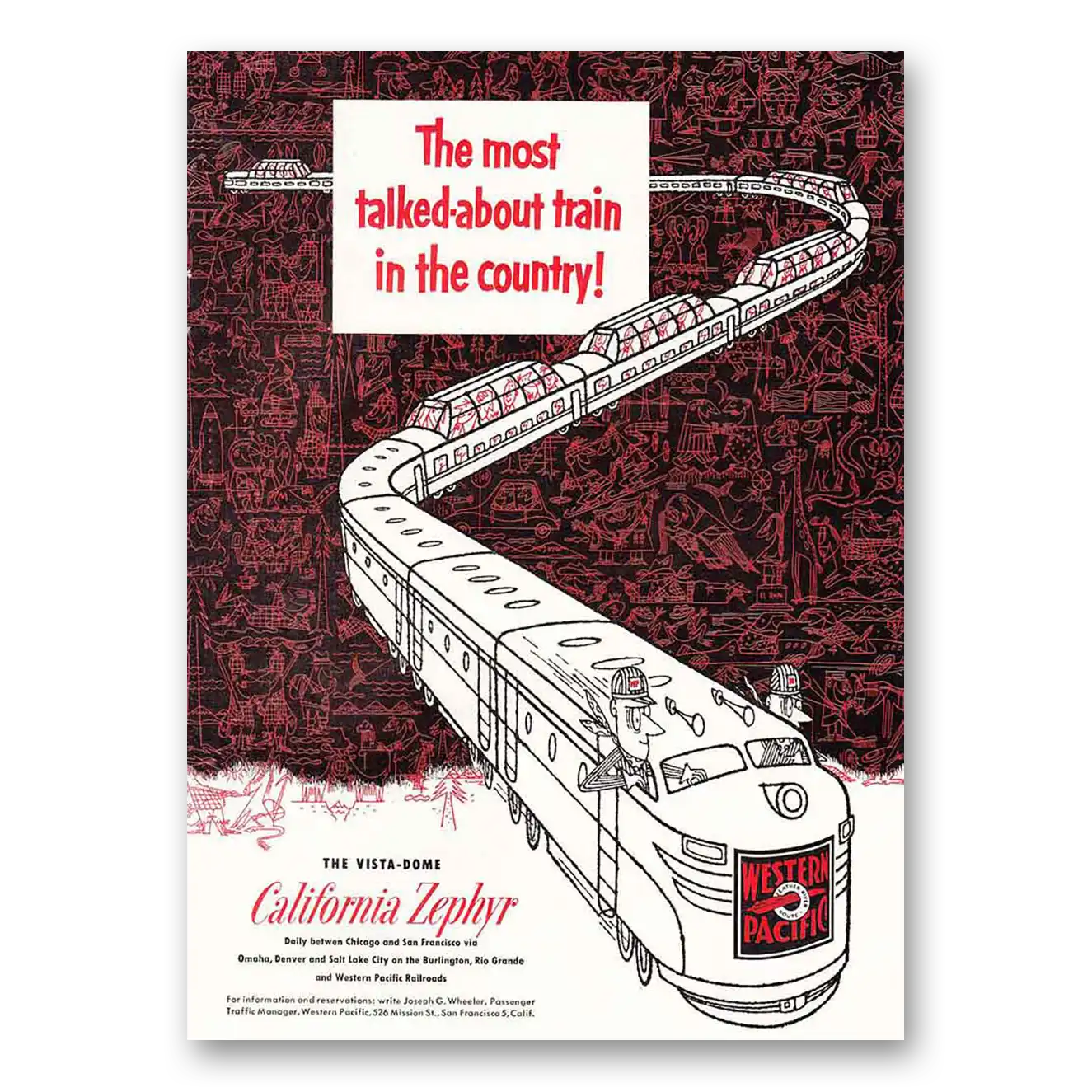 1953 California Zephyr Most Talked about Train in the Country Vintage Magazine Print Ad