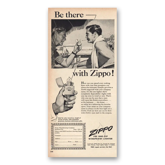 1953 Zippo Lighter Be There With Zippo Vintage Magazine Print Ad