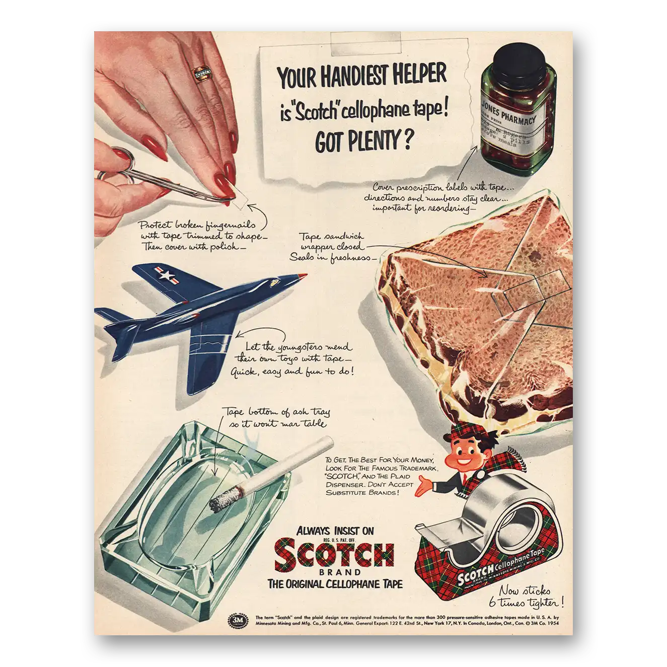 1954 Scotch Tape Your Handiest Helper Vintage Magazine Print Ad