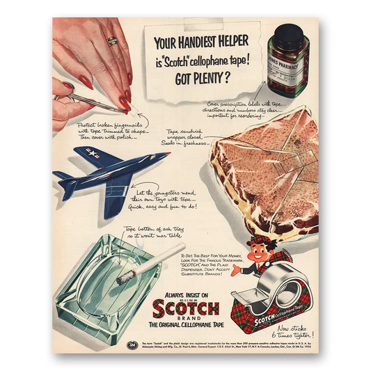 1954 Scotch Tape Your Handiest Helper Vintage Magazine Print Ad