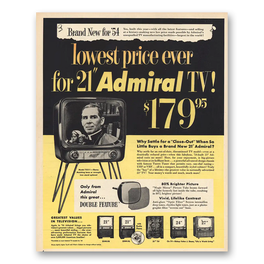 1954 Admiral Television Lowest Price Ever Vintage Magazine Print Ad