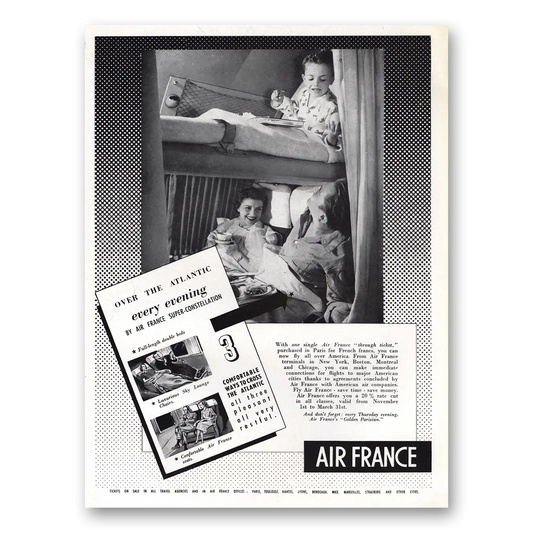 1954 Air France Over the Atlantic Every Evening Vintage Magazine Print Ad